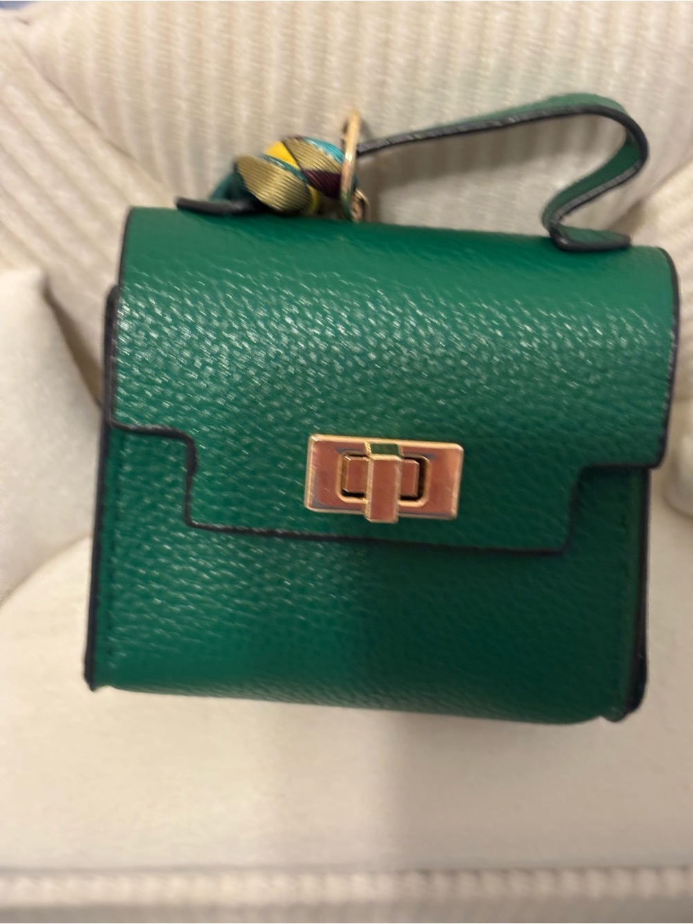 Green Leather Top-Handle Women’s Bag with Gold Turn-Lock
